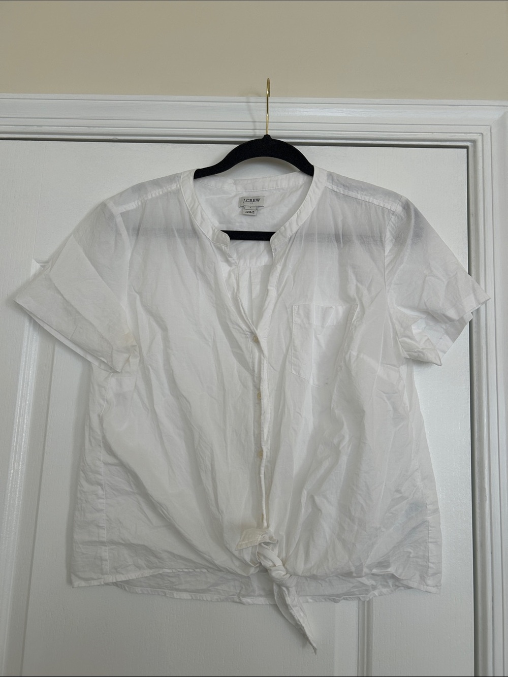 J. Crew White Short-Sleeve Tie-Front Shirt